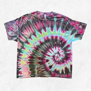 Ice Dyed Unisex T-shirt - Tie Dye Spiral - Short-sleeve Tee - Handmade (2XLarge)